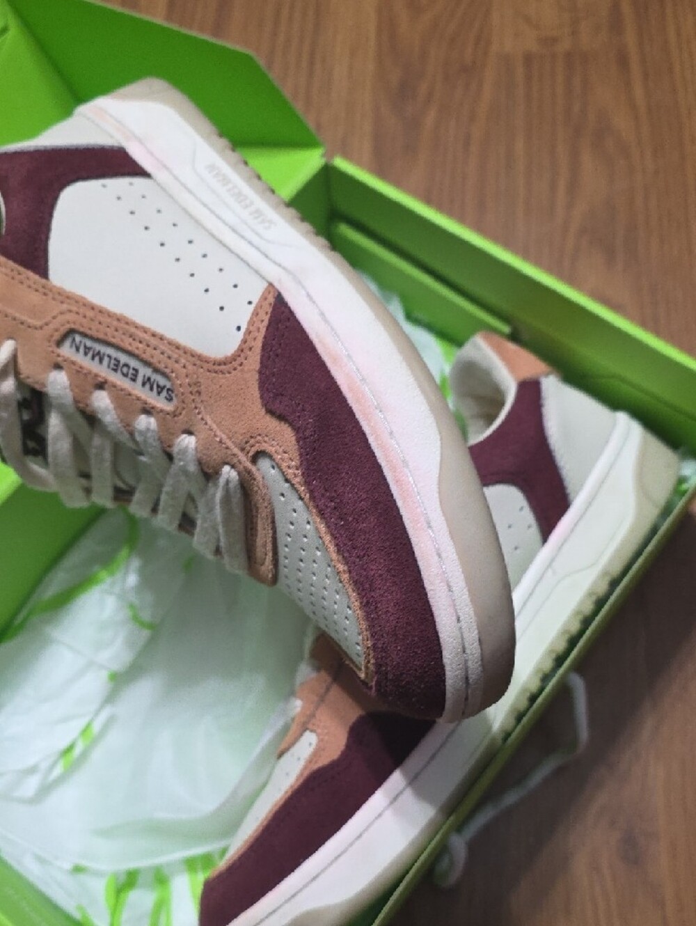Sam Edelman Burgundy and Tan Suede-Accent Low-Top Sneakers - Picture 6 of 8